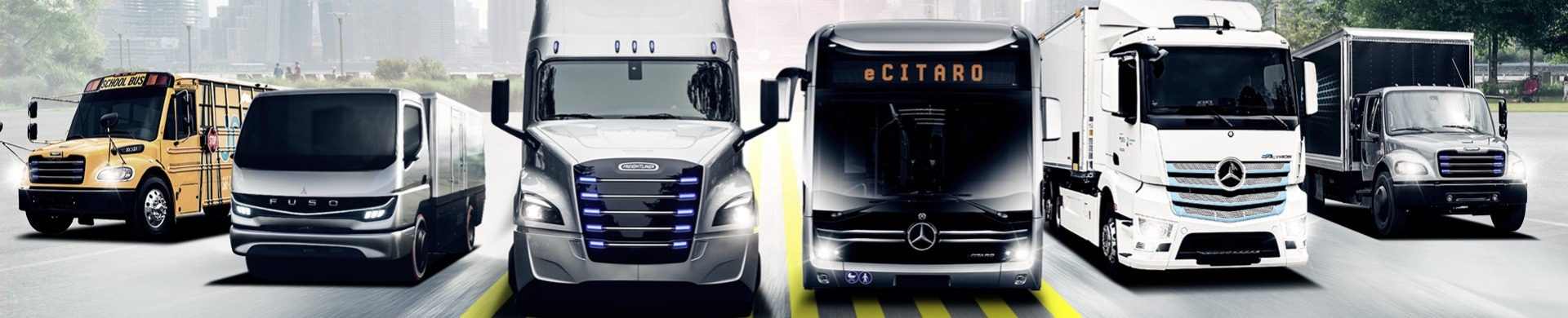 Daimler Truck Banner Image contains multiple vehicles that represent each company